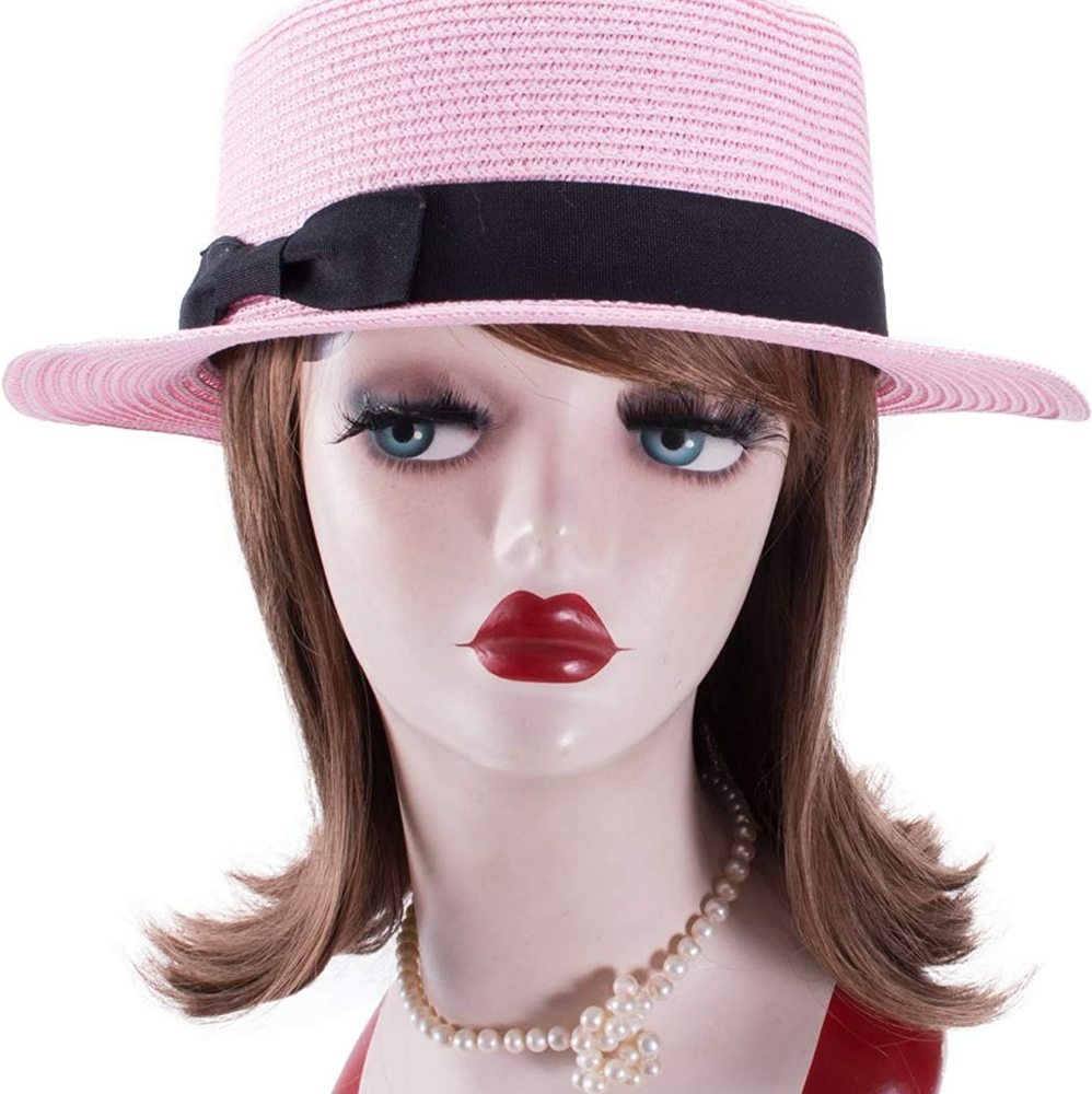 Pink Basic Straw Boater Sun Hat - Picture 4 of 5